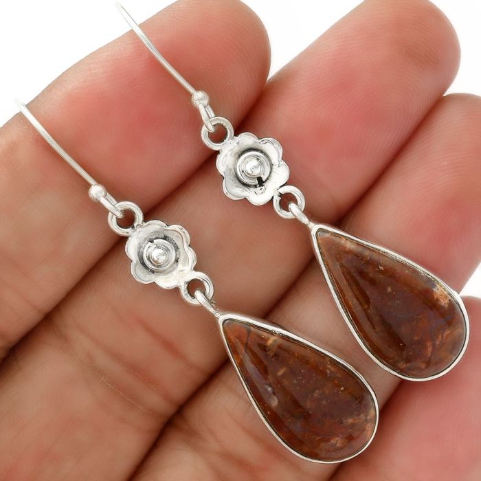 Natural Red Moss Agate Earrings SDE34542 E-1237, 11x20 mm