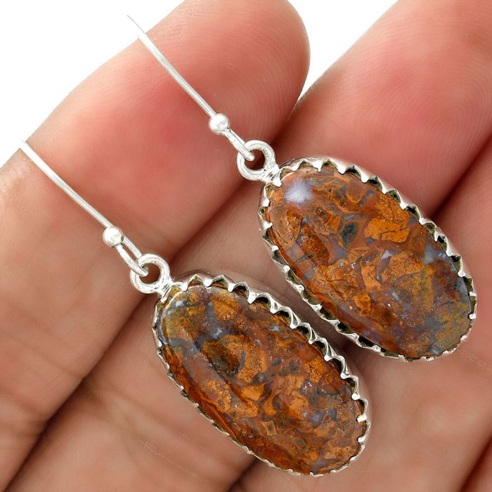 Natural Red Moss Agate Earrings SDE34545 E-1113, 12x22 mm