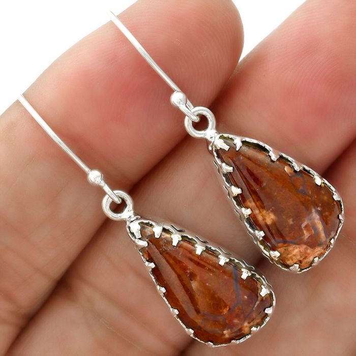 Natural Red Moss Agate Earrings SDE34551 E-1113, 10x19 mm