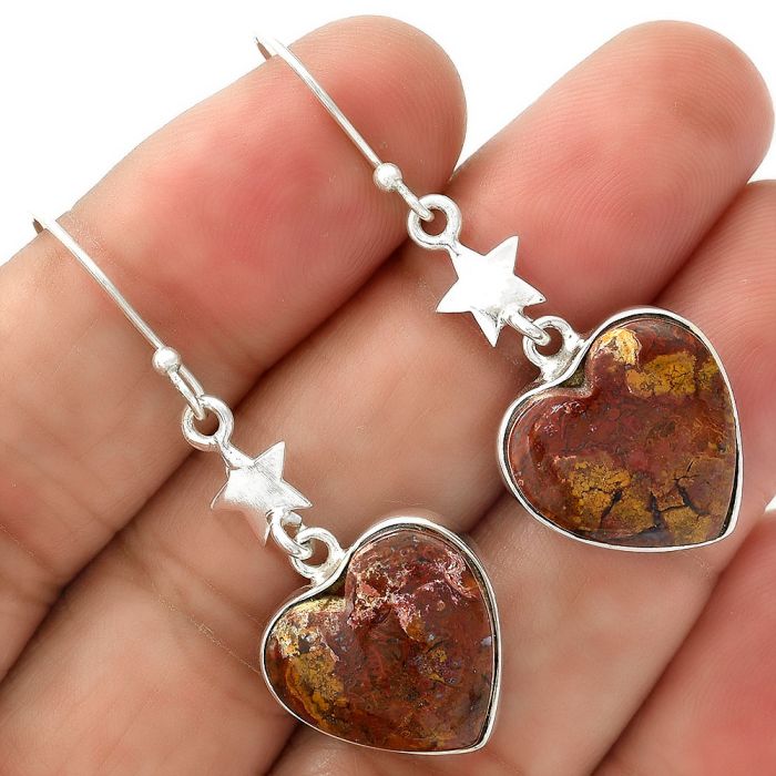 Valentine Gift Heart Natural Red Moss Agate Earrings SDE34561 E-1094, 16x16 mm