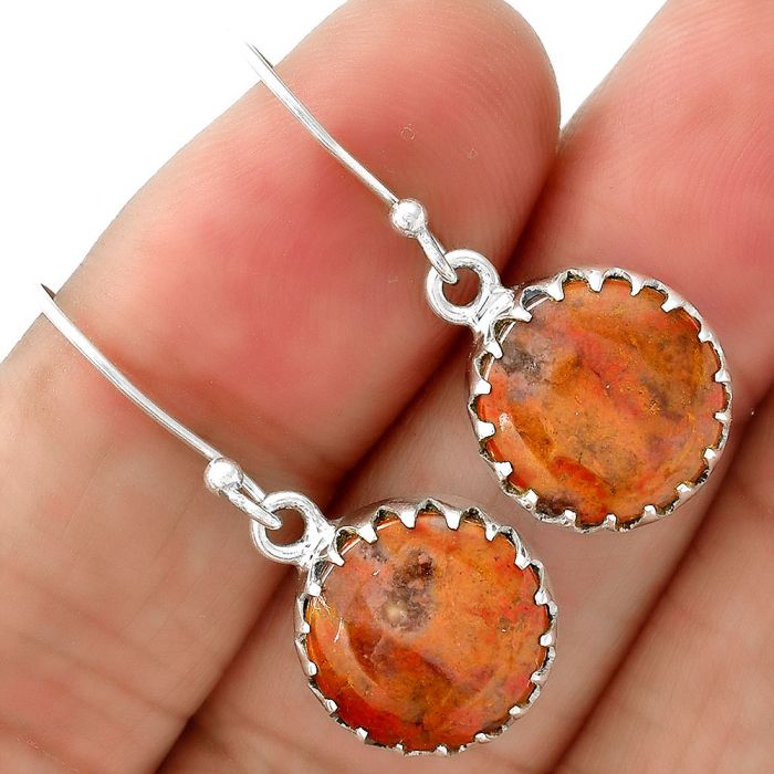 Natural Red Moss Agate Earrings SDE34624 E-1113, 12x12 mm