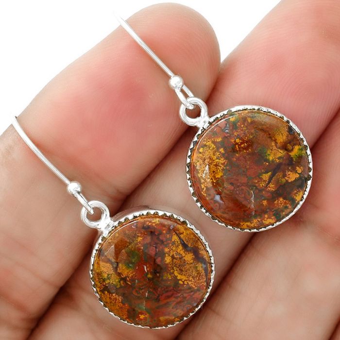 Natural Red Moss Agate Earrings SDE34638 E-1113, 15x15 mm