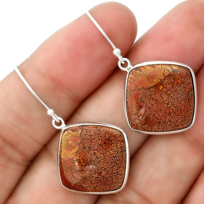 Natural Red Moss Agate Earrings SDE36004 E-1001, 17x17 mm