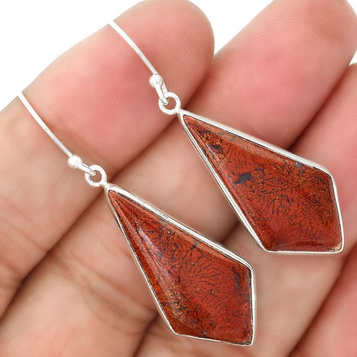 Natural Red Moss Agate Earrings SDE36045 E-1001, 14x29 mm