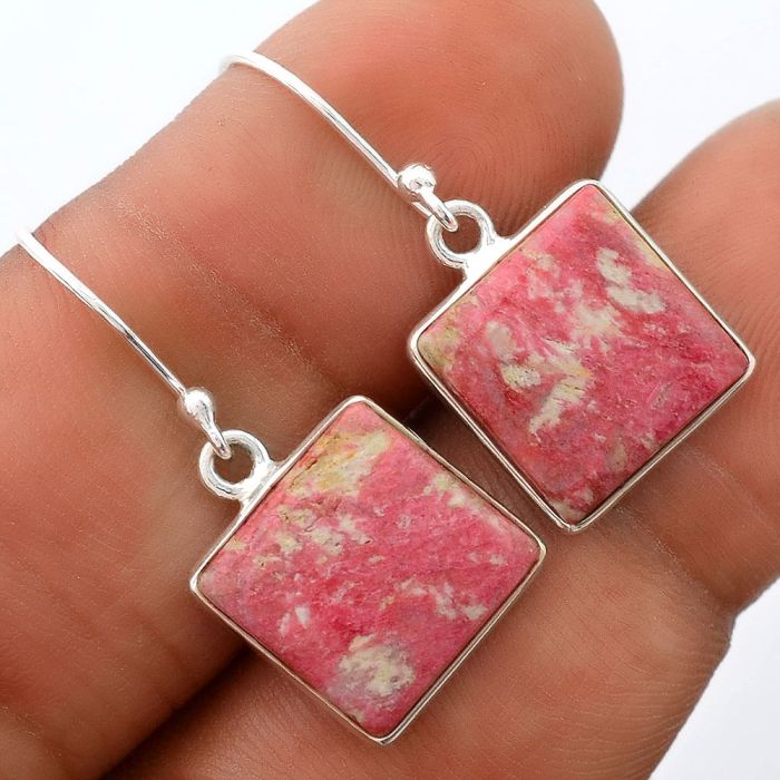 Natural Pink Thulite - Norway Earrings SDE38404 E-1001, 12x12 mm