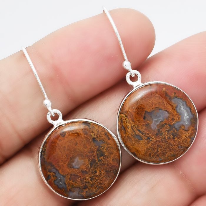 Natural Red Moss Agate Earrings SDE40614 E-1001, 18x18 mm