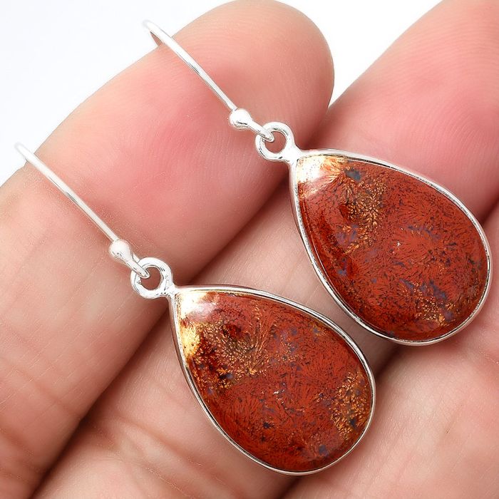 Natural Red Moss Agate Earrings SDE40753 E-1001, 13x20 mm