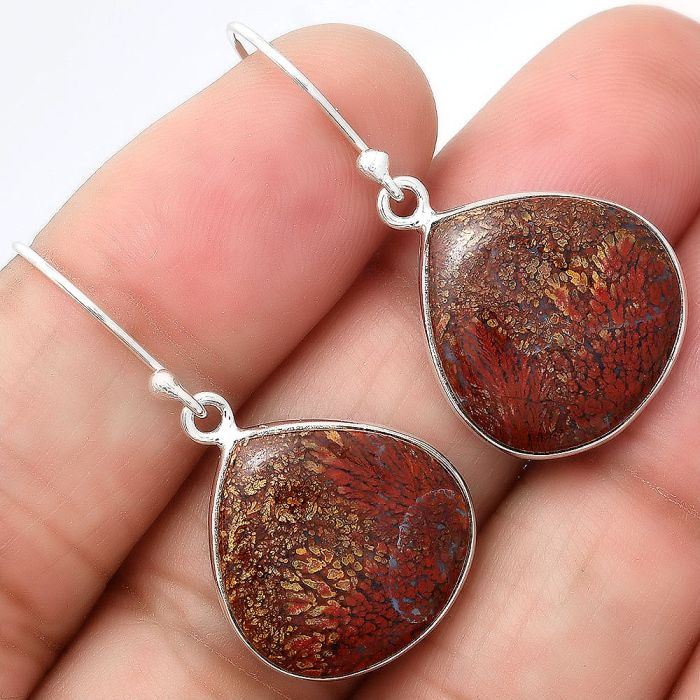 Natural Red Moss Agate Earrings SDE40855 E-1001, 17x18 mm