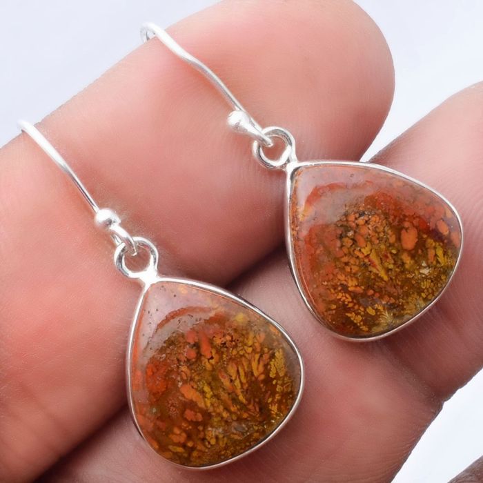 Natural Red Moss Agate Earrings SDE40887 E-1001, 13x15 mm