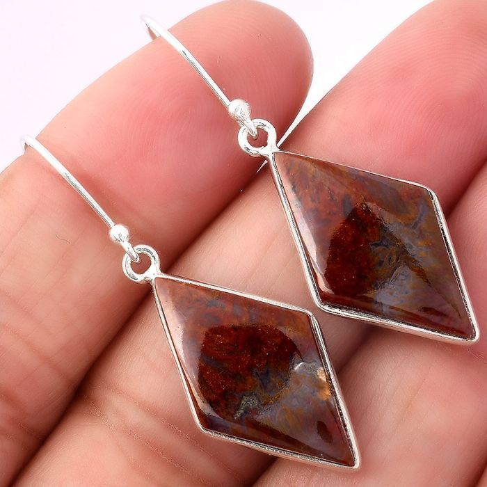 Natural Red Moss Agate Earrings SDE41360 E-1001, 14x25 mm