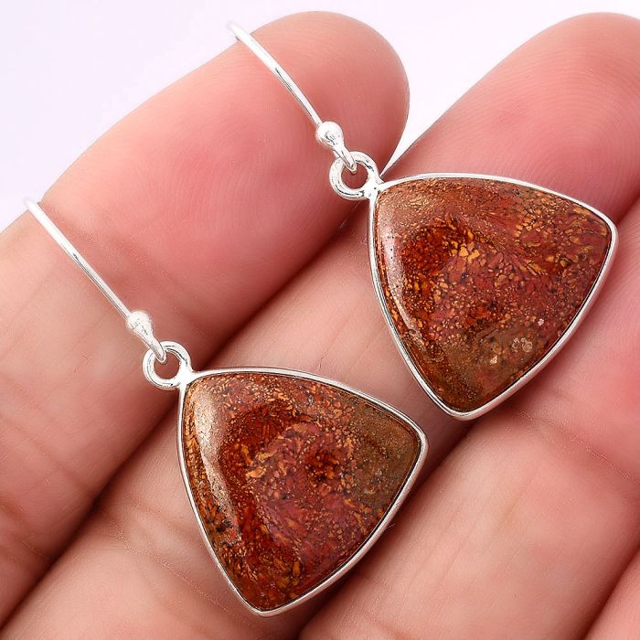 Natural Red Moss Agate Earrings SDE41384 E-1001, 17x17 mm