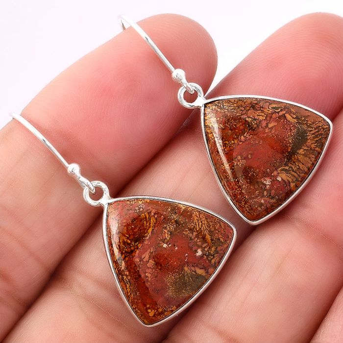 Natural Red Moss Agate Earrings SDE41385 E-1001, 17x17 mm