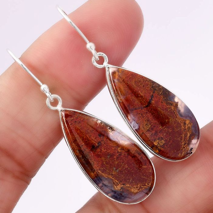 Natural Red Moss Agate Earrings SDE41608 E-1001, 12x26 mm