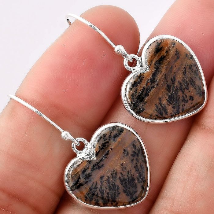 Valentine Gift Heart Russian Honey Dendrite Opal Earrings SDE41975 E-1022, 16x17 mm