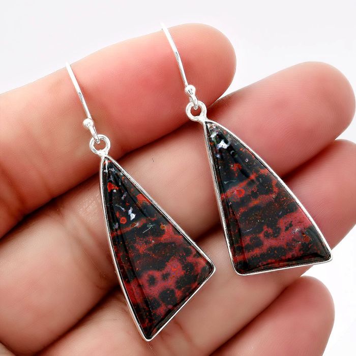 Natural Blood Stone - India Earrings SDE42868 E-1001, 15x31 mm