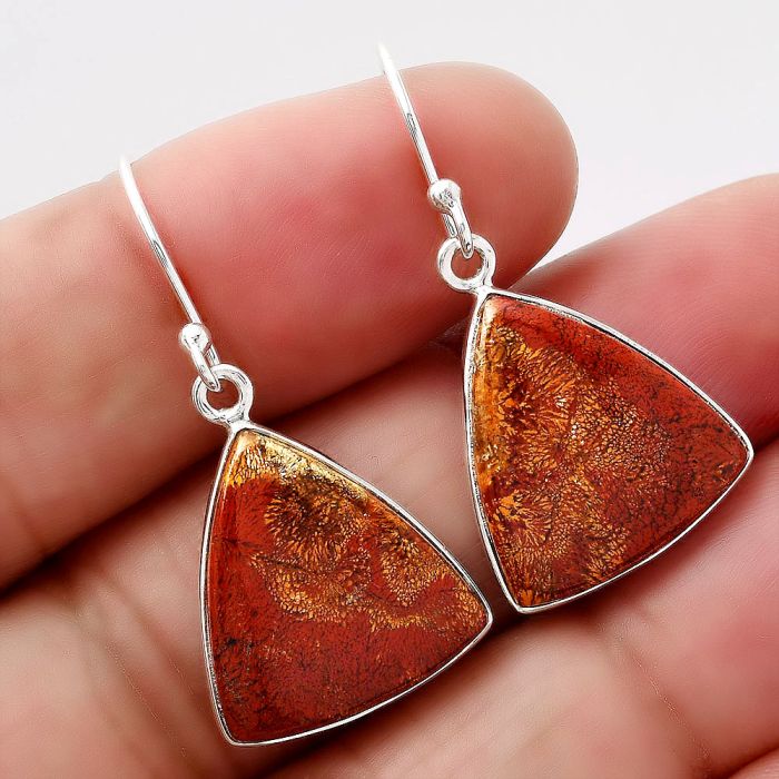 Natural Red Moss Agate Earrings SDE42873 E-1001, 16x18 mm