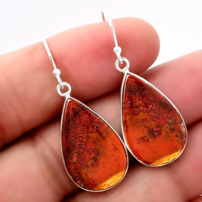 Natural Red Moss Agate Earrings SDE42910 E-1001, 14x23 mm