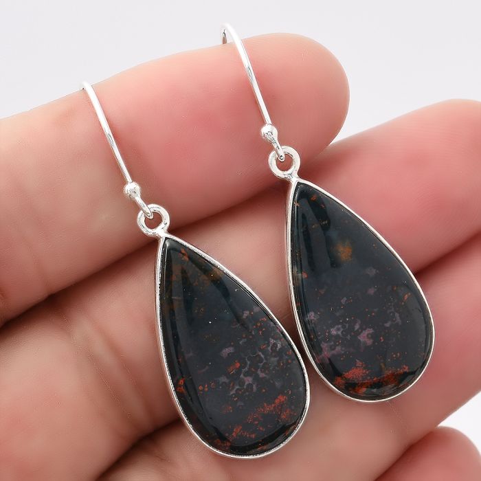 Natural Blood Stone - India Earrings SDE42923 E-1001, 13x25 mm