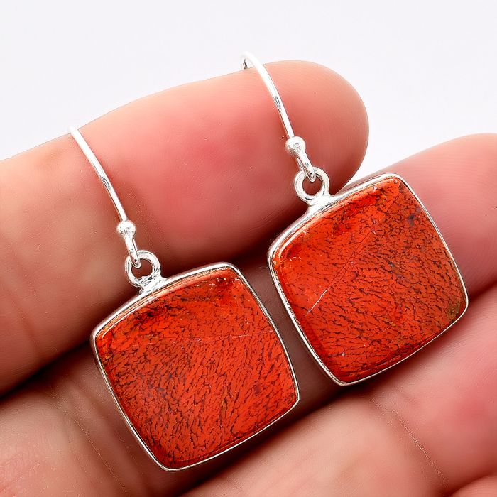 Natural Red Moss Agate Earrings SDE42933 E-1001, 16x16 mm