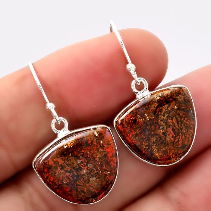 Natural Red Moss Agate Earrings SDE42941 E-1001, 15x17 mm