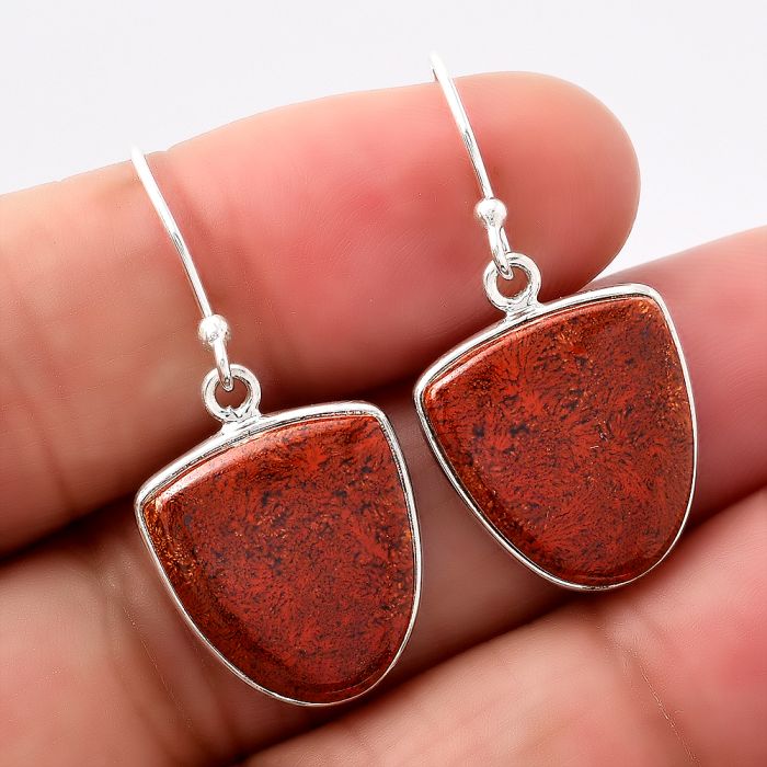 Natural Red Moss Agate Earrings SDE42945 E-1001, 15x17 mm