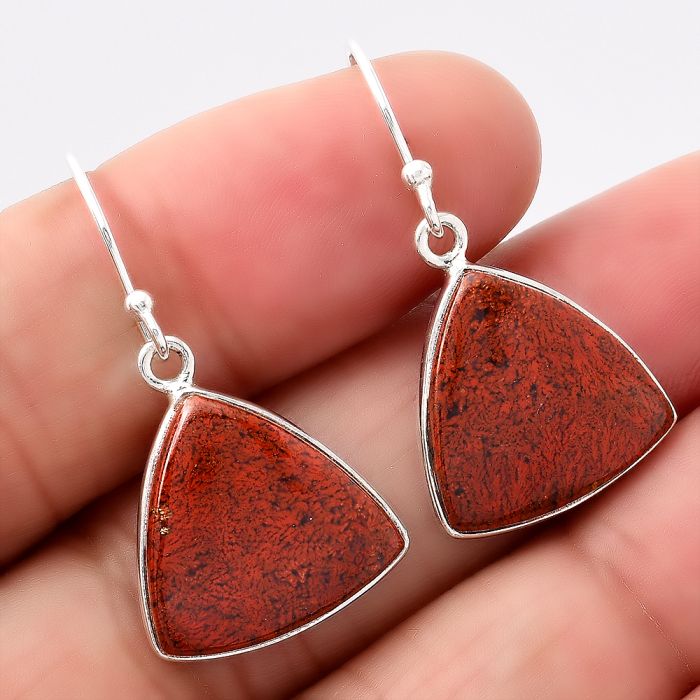 Natural Red Moss Agate Earrings SDE42975 E-1001, 16x16 mm