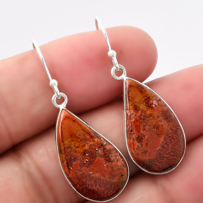 Natural Red Moss Agate Earrings SDE42978 E-1001, 13x22 mm