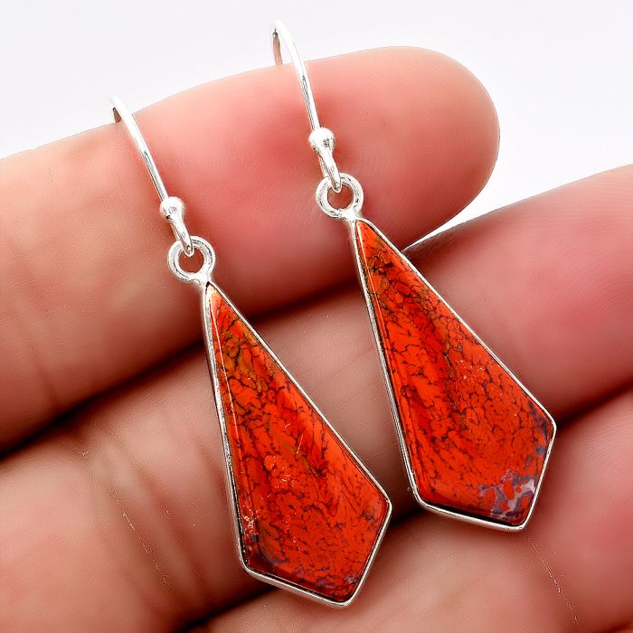 Natural Red Moss Agate Earrings SDE43020 E-1001, 11x25 mm