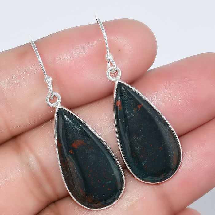 Natural Blood Stone - India Earrings SDE43063 E-1001, 13x25 mm