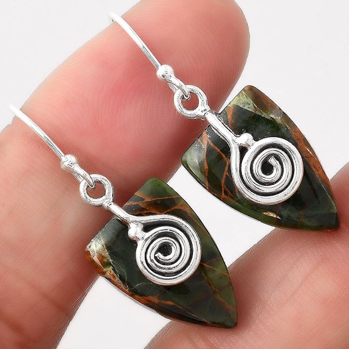 Spiral Turkish Rainforest Chrysocolla Earrings SDE44111 E-1137, 12x18 mm