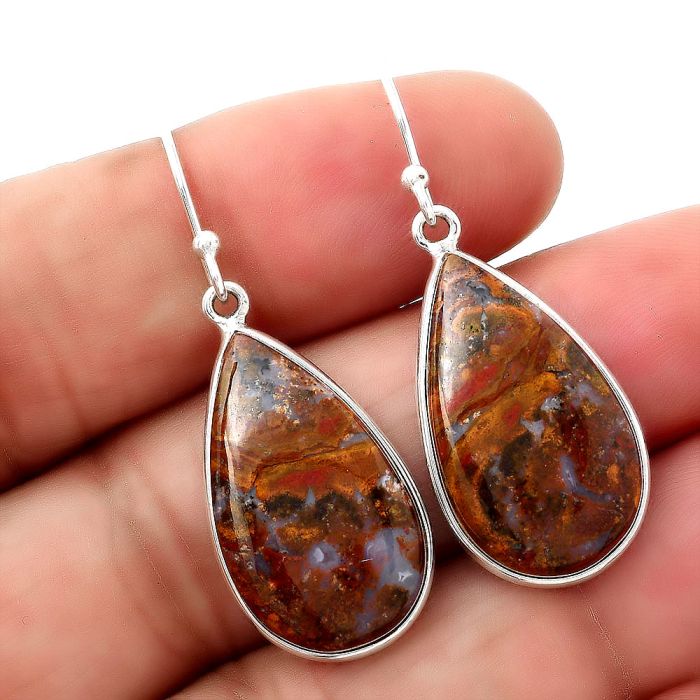 Natural Red Moss Agate Earrings SDE44803 E-1001, 14x24 mm