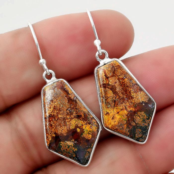 Natural Red Moss Agate Earrings SDE44835 E-1001, 14x22 mm