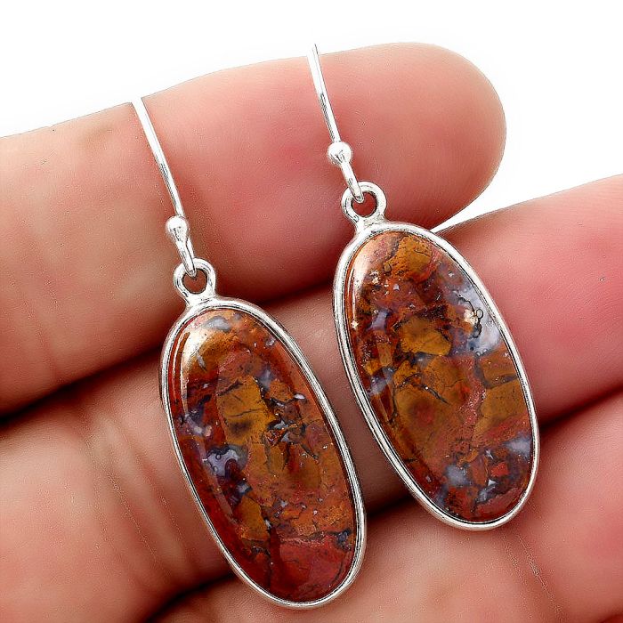 Natural Red Moss Agate Earrings SDE44907 E-1001, 12x23 mm