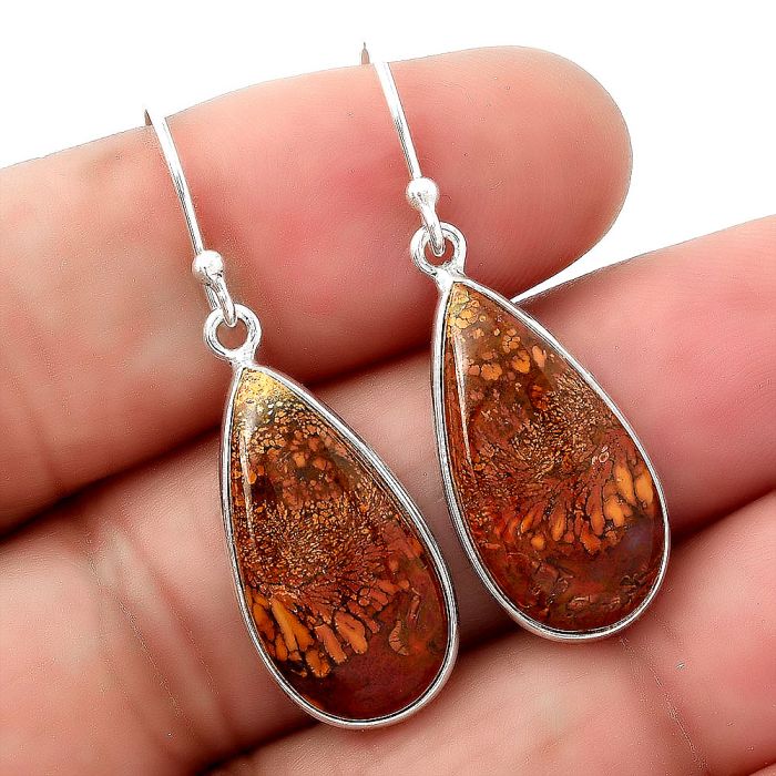 Natural Red Moss Agate Earrings SDE45028 E-1001, 11x21 mm