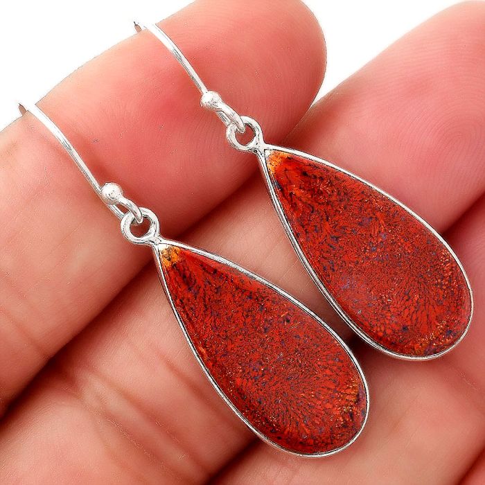 Natural Red Moss Agate Earrings SDE45488 E-1001, 11x25 mm