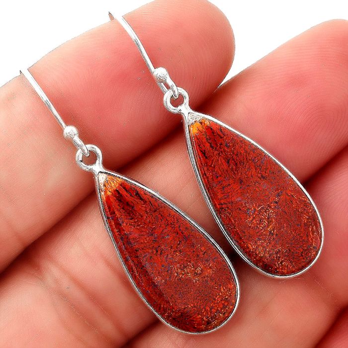 Natural Red Moss Agate Earrings SDE45557 E-1001, 11x25 mm