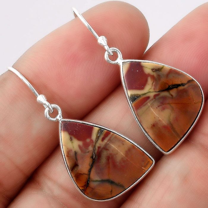 Natural Polygram Jasper Earrings SDE45993 E-1001, 13x19 mm