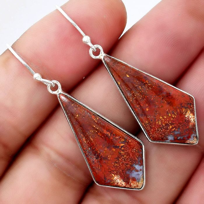 Natural Red Moss Agate Earrings SDE47874 E-1001, 14x29 mm