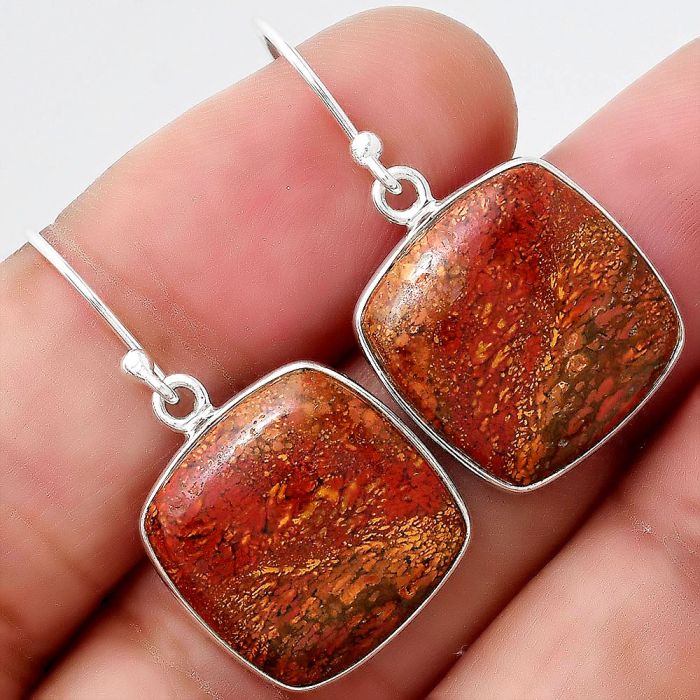 Natural Red Moss Agate Earrings SDE47884 E-1001, 16x16 mm