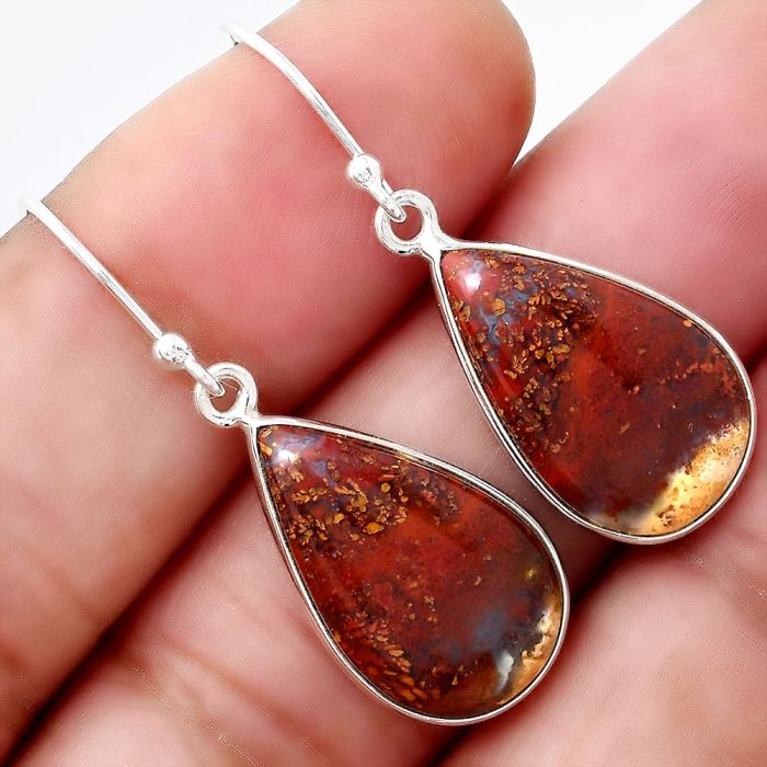 Natural Red Moss Agate Earrings SDE48022 E-1001, 12x20 mm