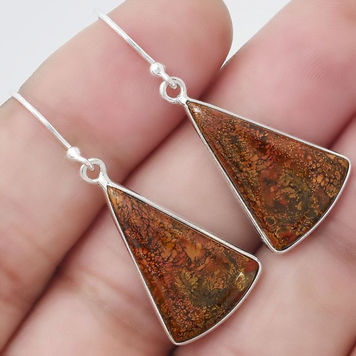 Natural Red Moss Agate Earrings SDE48032 E-1001, 14x21 mm