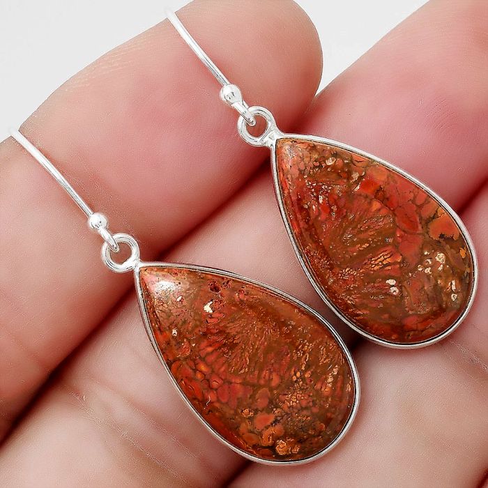 Natural Red Moss Agate Earrings SDE48102 E-1001, 13x23 mm