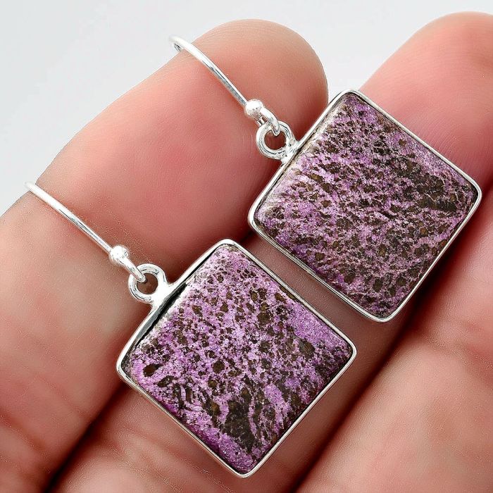 Natural Purpurite - South Africa Earrings SDE48861 E-1001, 15x15 mm