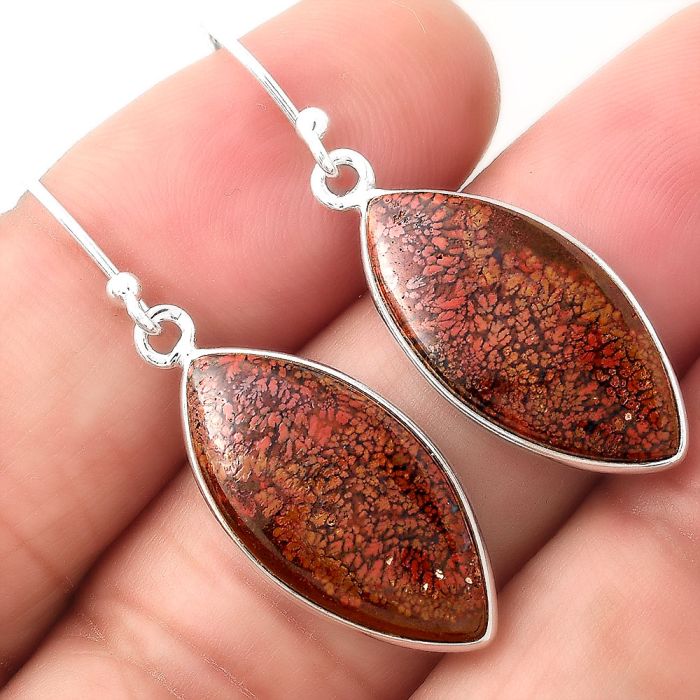 Natural Red Moss Agate Earrings SDE49040 E-1001, 11x22 mm