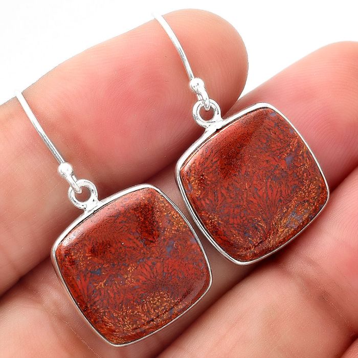 Natural Red Moss Agate Earrings SDE49316 E-1001, 16x16 mm