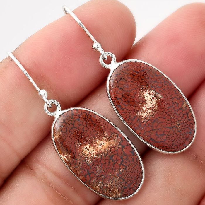 Natural Red Moss Agate Earrings SDE49353 E-1001, 13x22 mm