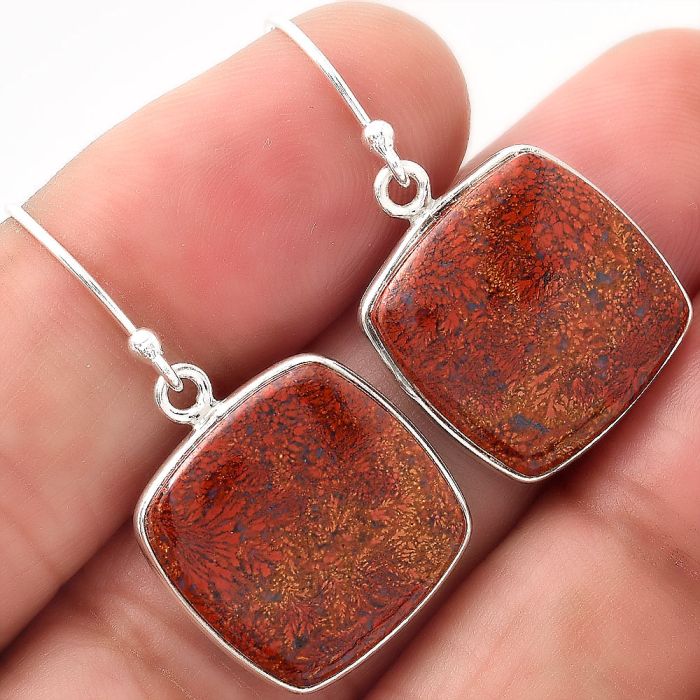 Natural Red Moss Agate Earrings SDE49380 E-1001, 16x16 mm