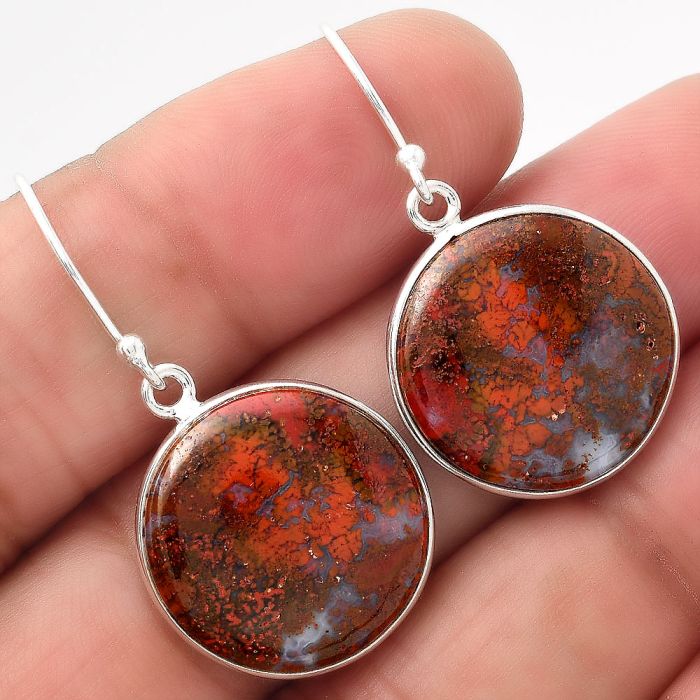 Natural Red Moss Agate Earrings SDE49424 E-1001, 18x18 mm