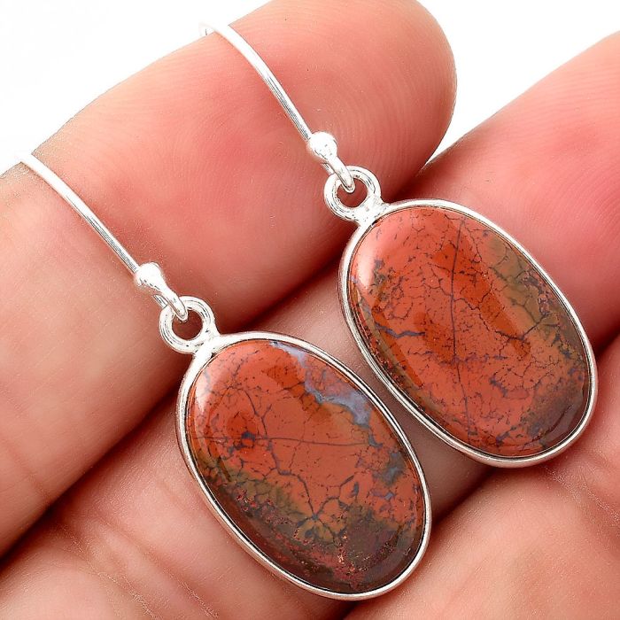 Natural Red Moss Agate Earrings SDE49524 E-1001, 12x18 mm