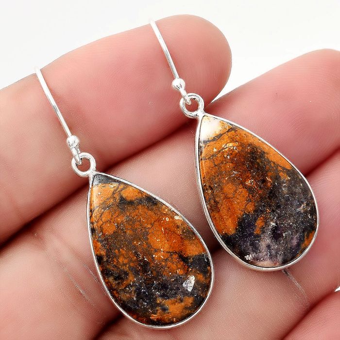 Natural Indian Blanket Jasper Earrings SDE50414 E-1001, 15x24 mm